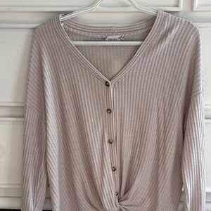 Pink Rose Ribbed Knit Top in Light Beige